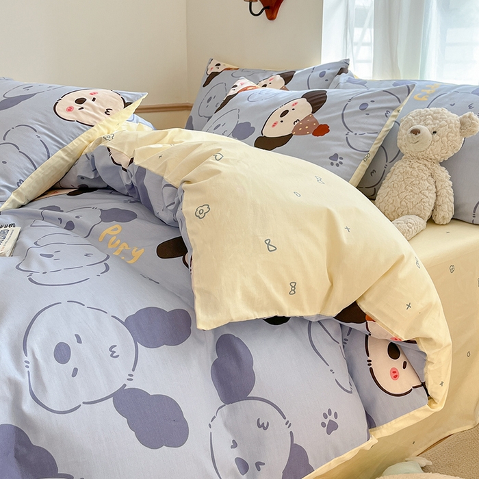 91家纺网 家纺一手货源 找家纺 桃子家居  2024新款纯棉小清新卡通少女13372系列四件套 棉-乐乐狗