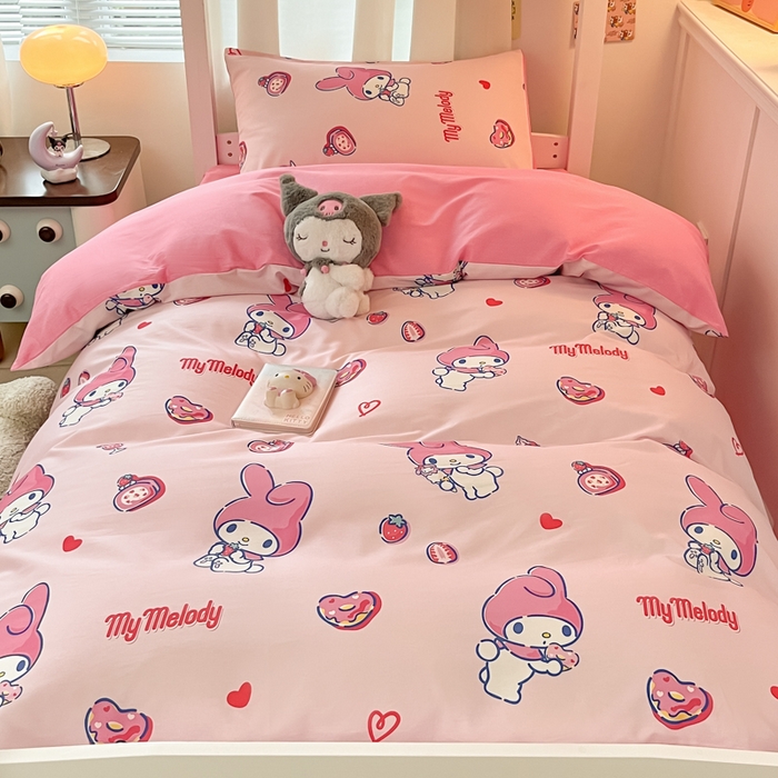 91家纺网 家纺一手货源 找家纺 2024新款三丽鸥授权全棉少女印花系列学生三件套四件套 棉三丽鸥-甜甜圈美乐蒂