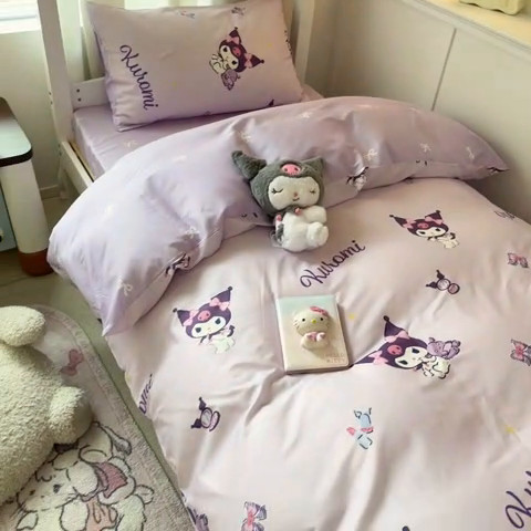 91家纺网 家纺一手货源 找家纺 2024新款三丽鸥授权全棉少女印花系列学生三件套四件套 棉三丽鸥-甜筒库洛米