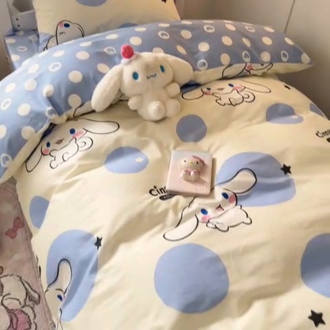 91家纺网 家纺一手货源 找家纺 2024新款三丽鸥授权全棉少女印花系列学生三件套四件套 棉三丽鸥-波点玉桂狗