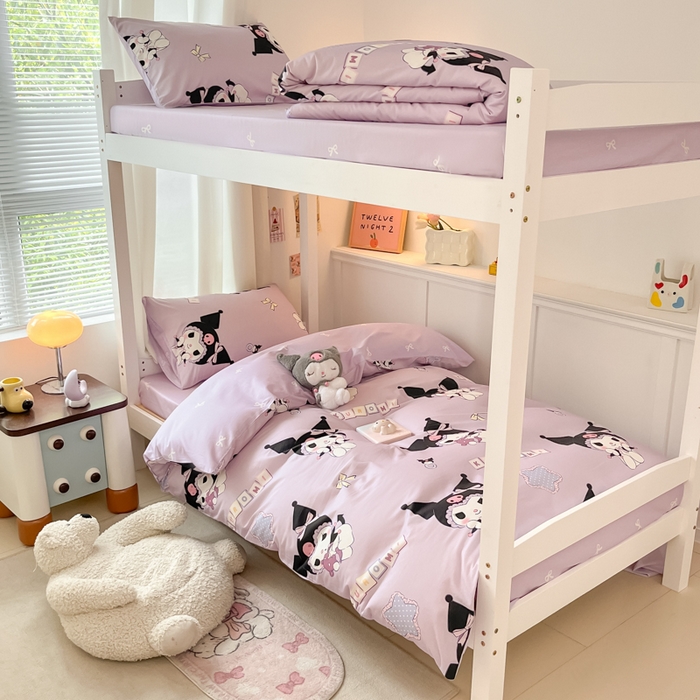 91家纺网 家纺一手货源 找家纺 2024新款三丽鸥授权全棉少女印花系列学生三件套四件套 棉三丽鸥-星星库洛米