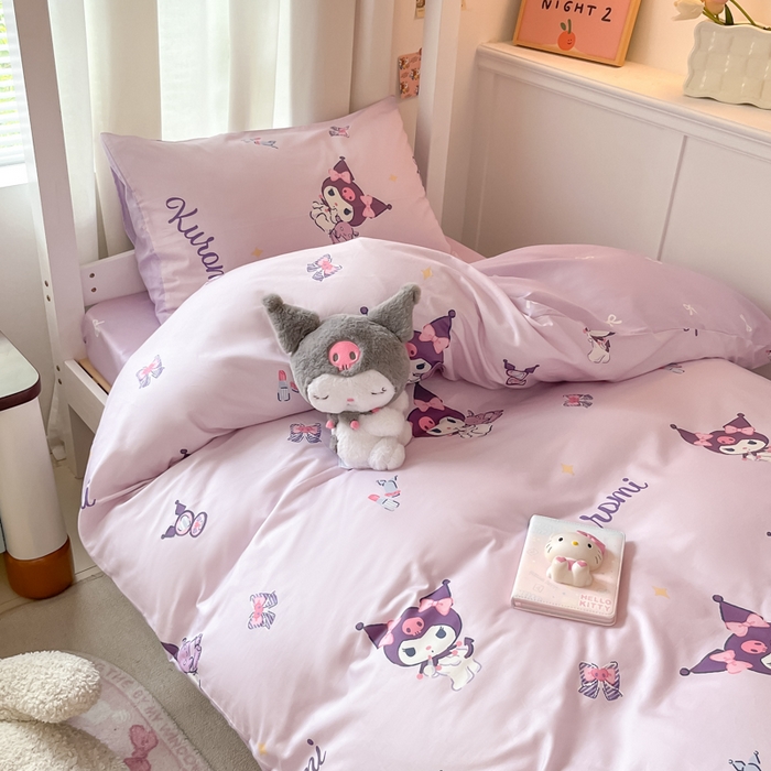 91家纺网 家纺一手货源 找家纺 2024新款三丽鸥授权全棉少女印花系列学生三件套四件套 棉三丽鸥-蝴蝶库洛米