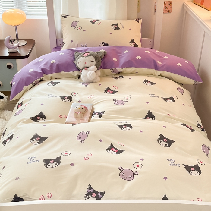 91家纺网 家纺一手货源 找家纺 2024新款三丽鸥授权全棉少女印花系列学生三件套四件套 棉三丽鸥-迷你库洛米