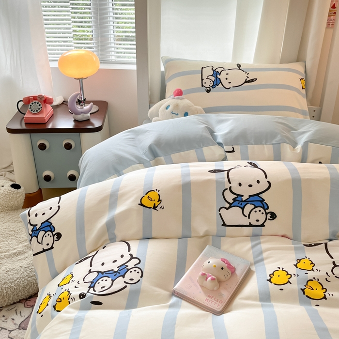 91家纺网 家纺一手货源 找家纺 2024新款三丽鸥授权全棉少女印花系列学生三件套四件套 棉三丽鸥-快乐帕恰狗