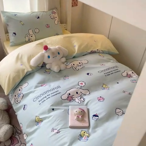 91家纺网 家纺一手货源 找家纺 2024新款三丽鸥授权全棉少女印花系列学生三件套四件套 棉三丽鸥-甜点大耳狗