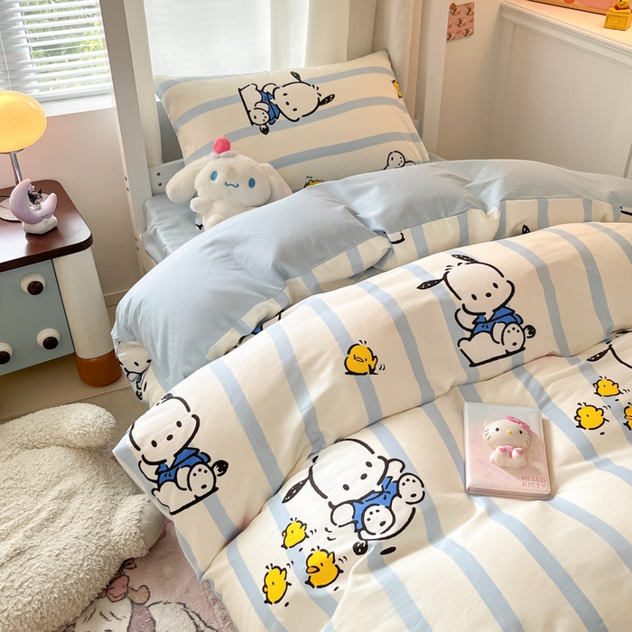 91家纺网 家纺一手货源 找家纺 2024新款三丽鸥授权全棉少女印花系列学生三件套四件套 棉三丽鸥-快乐帕恰狗