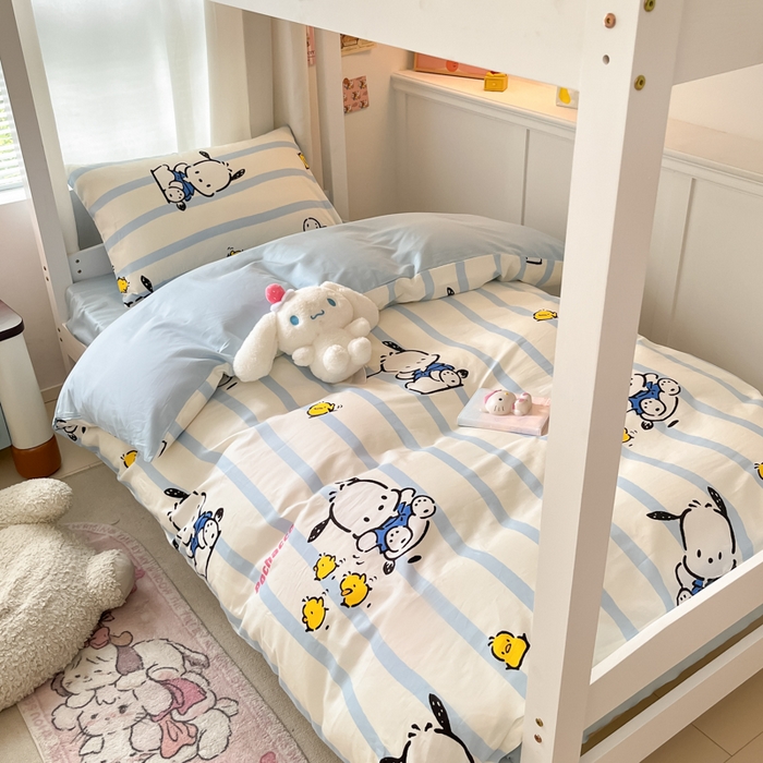 91家纺网 家纺一手货源 找家纺 2024新款三丽鸥授权全棉少女印花系列学生三件套四件套 棉三丽鸥-快乐帕恰狗