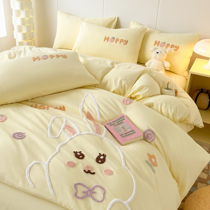 91家纺网 家纺一手货源 找家纺 言熙居家纺 2024新款加厚磨毛110克亲肤棉四件套 淡米黄