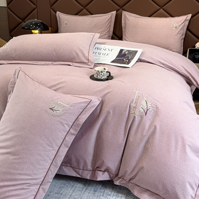 91家纺网 家纺一手货源 找家纺 U品汇 2024新品生态加厚长绒棉纯棉绣花全棉磨毛刺绣四件套宽边款直播 漫步梧桐-红棕