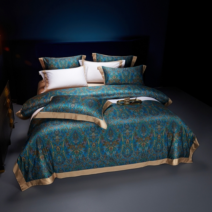 91家纺网 家纺一手货源 找家纺 缔缦 2024新款高端100s数码印花四件套长绒棉四件套全棉四件套佩斯利 香榭丽