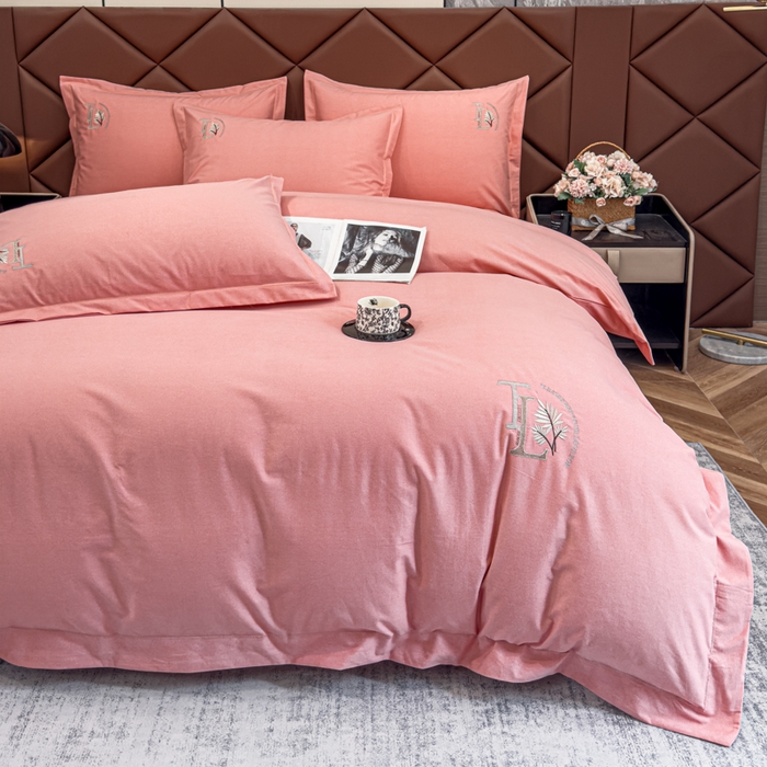 91家纺网 家纺一手货源 找家纺 U品汇 2024新品生态加厚长绒棉纯棉绣花全棉磨毛刺绣四件套宽边款直播 漫步梧桐-粉玉