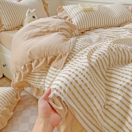 91家纺网 家纺一手货源 找家纺 （总）富米莱（原臻工厂） 2024新款韩版提花条纹四件套