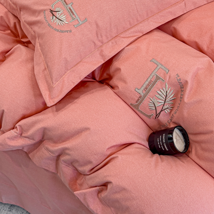 91家纺网 家纺一手货源 找家纺 U品汇 2024新品生态加厚长绒棉纯棉绣花全棉磨毛刺绣四件套宽边款直播 漫步梧桐-粉玉