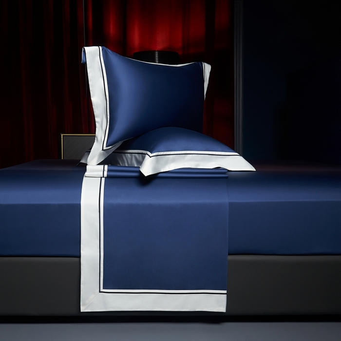 91家纺网 家纺一手货源 找家纺 缔缦 2024新款定织新布种S120高支高密长绒棉四件套全棉四件套黛安娜 宾利蓝