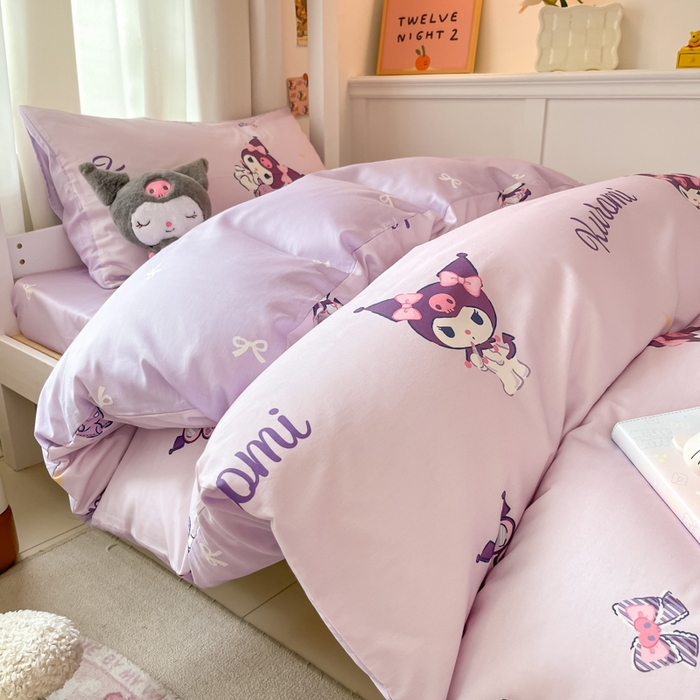 91家纺网 家纺一手货源 找家纺 2024新款三丽鸥授权全棉少女印花系列学生三件套四件套 棉三丽鸥-蝴蝶库洛米