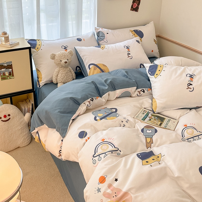 91家纺网 家纺一手货源 找家纺 桃子家居  2024新款纯棉小清新卡通少女13372系列四件套 棉-流浪地球