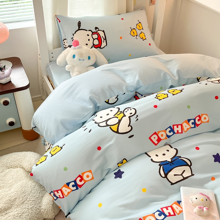 91家纺网 家纺一手货源 找家纺 2024新款三丽鸥授权全棉少女印花系列学生三件套四件套 棉三丽鸥-活力帕恰狗