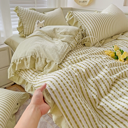 91家纺网 家纺一手货源 找家纺 （总）富米莱（原臻工厂） 2024新款韩版提花条纹四件套