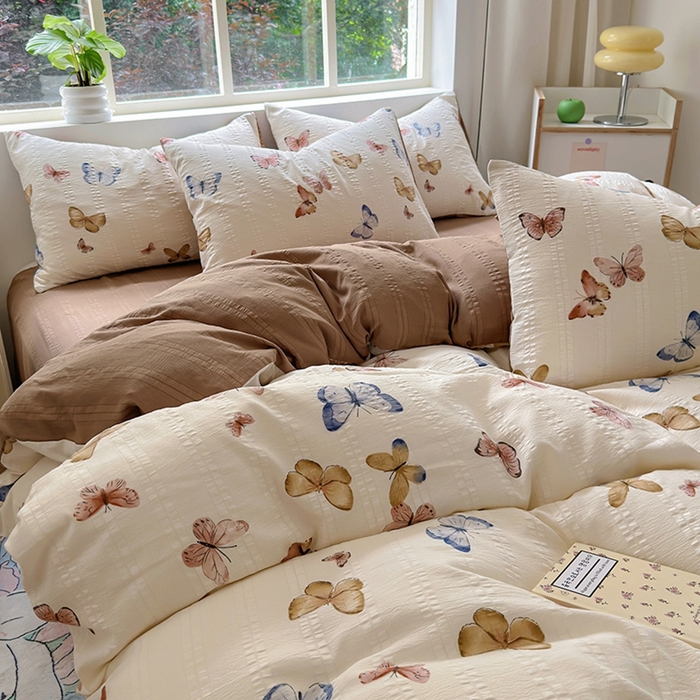 91家纺网 家纺一手货源 找家纺 阿曼达 2024新款ins博主风巨柔软的肌理感泡泡m云朵m水洗m印花四件套 云朵m-蝶梦