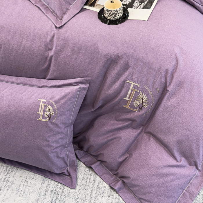 91家纺网 家纺一手货源 找家纺 U品汇 2024新品生态加厚长绒棉纯棉绣花全棉磨毛刺绣四件套宽边款直播 漫步梧桐-紫