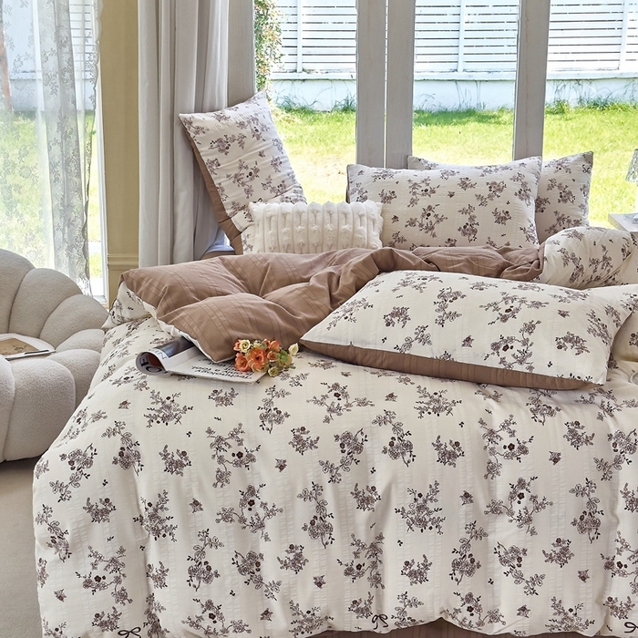 91家纺网 家纺一手货源 找家纺 梦莱斯 2024新款A类云纱棉四件套现货供应 叶秋