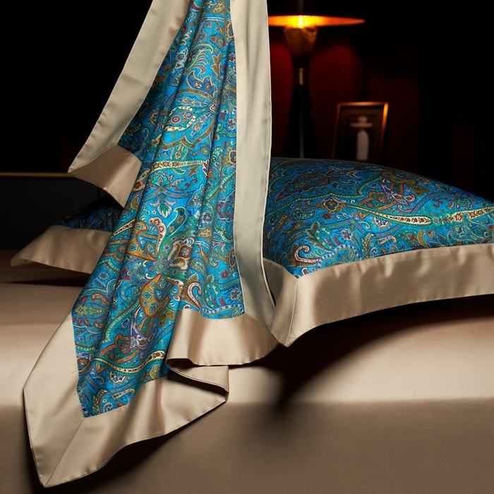 91家纺网 家纺一手货源 找家纺 缔缦 2024新款高端100s数码印花四件套长绒棉四件套全棉四件套佩斯利 香榭丽