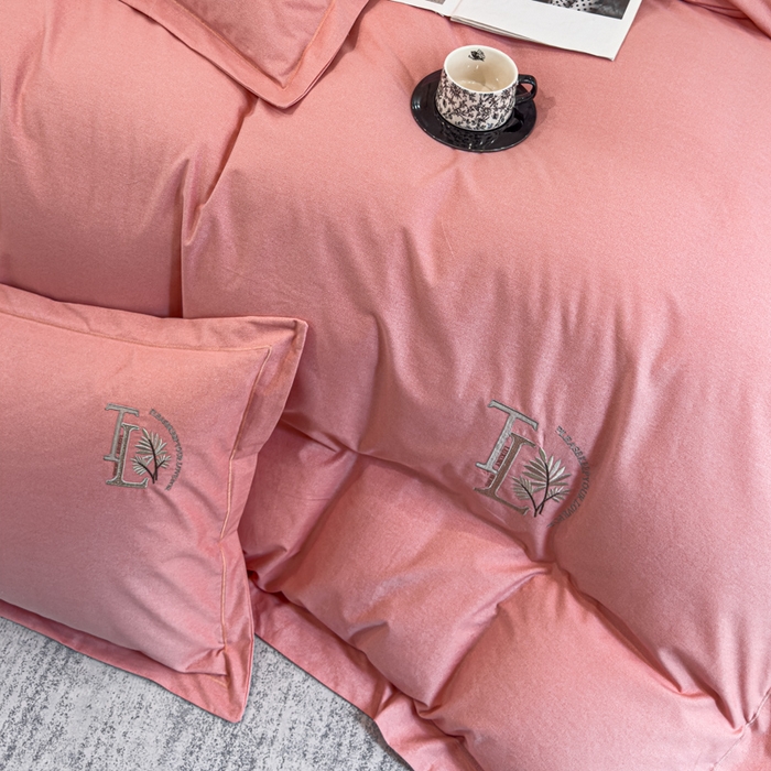 91家纺网 家纺一手货源 找家纺 U品汇 2024新品生态加厚长绒棉纯棉绣花全棉磨毛刺绣四件套宽边款直播 漫步梧桐-粉玉