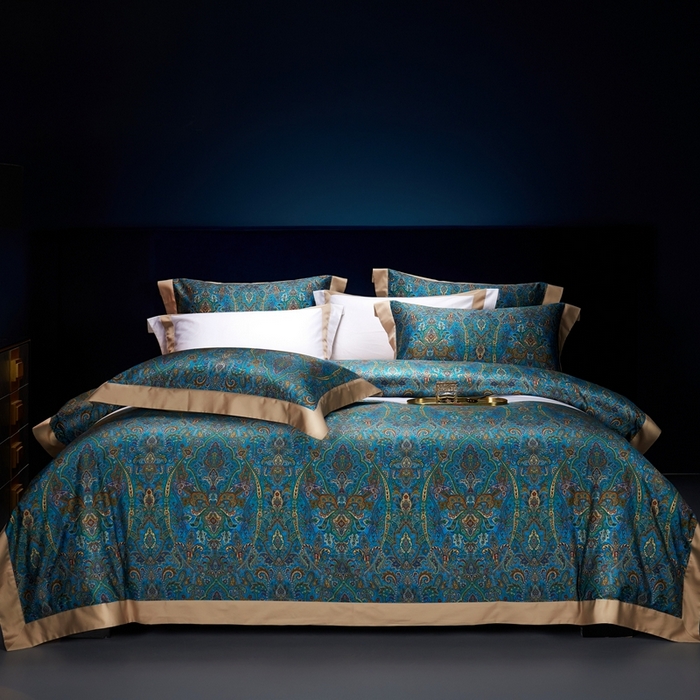 91家纺网 家纺一手货源 找家纺 缔缦 2024新款高端100s数码印花四件套长绒棉四件套全棉四件套佩斯利 香榭丽