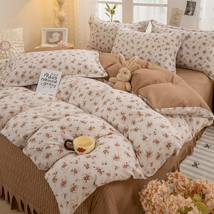 91家纺网 家纺一手货源 找家纺 梦莱斯 2024新款A类提花针织棉床盖四件套 剪秋