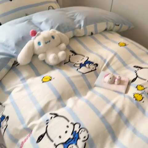 91家纺网 家纺一手货源 找家纺 2024新款三丽鸥授权全棉少女印花系列学生三件套四件套 棉三丽鸥-快乐帕恰狗