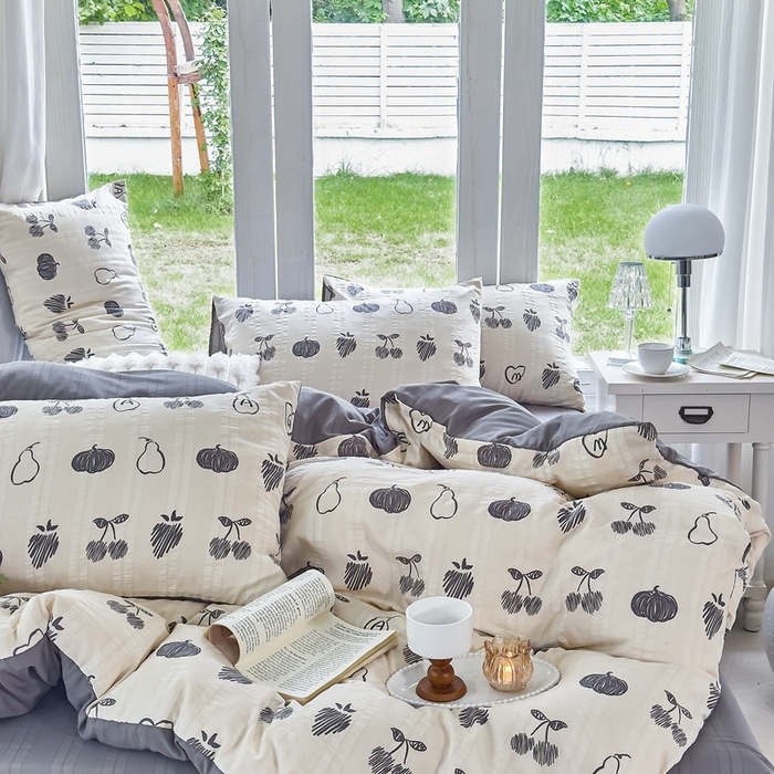 91家纺网 家纺一手货源 找家纺 梦莱斯 2024新款A类云纱棉四件套现货供应 樱桃