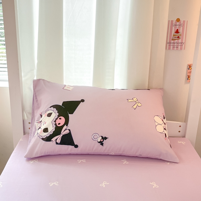 91家纺网 家纺一手货源 找家纺 2024新款三丽鸥授权全棉少女印花系列学生三件套四件套 棉三丽鸥-星星库洛米