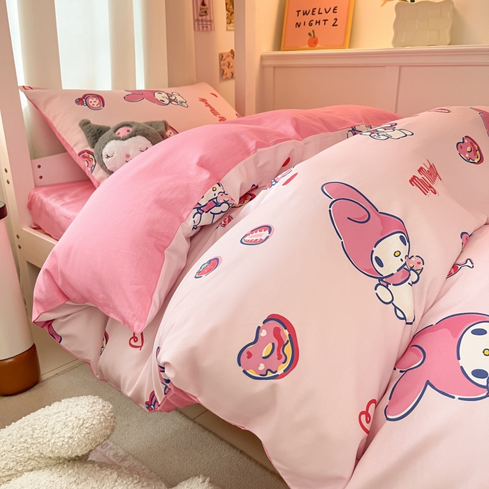 91家纺网 家纺一手货源 找家纺 2024新款三丽鸥授权全棉少女印花系列学生三件套四件套 棉三丽鸥-甜甜圈美乐蒂