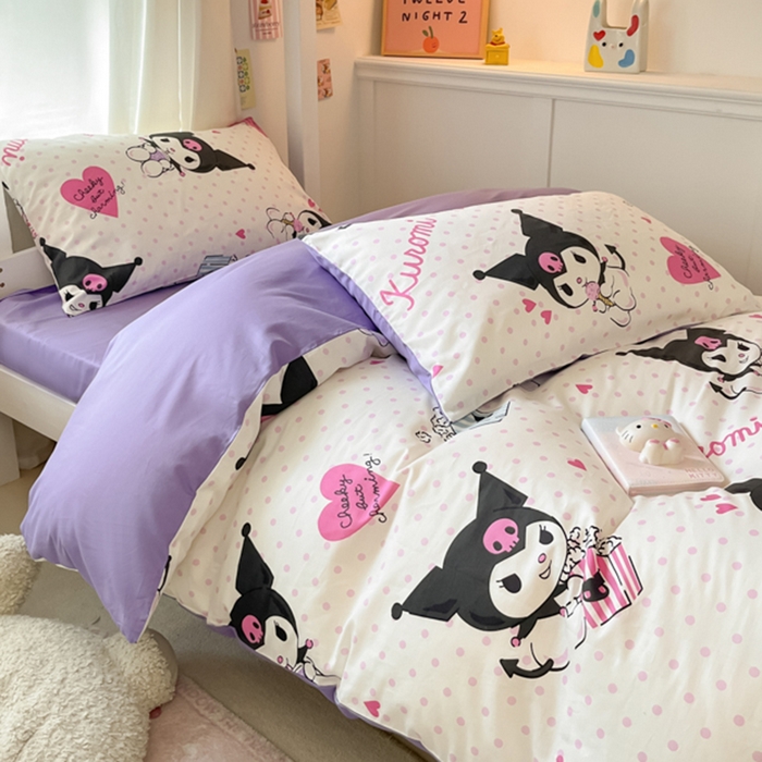 91家纺网 家纺一手货源 找家纺 2024新款三丽鸥授权全棉少女印花系列学生三件套四件套 棉三丽鸥-甜筒库洛米