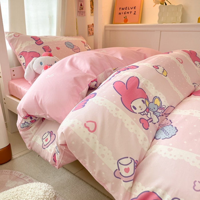 91家纺网 家纺一手货源 找家纺 2024新款三丽鸥授权全棉少女印花系列学生三件套四件套 棉三丽鸥-少女美乐蒂