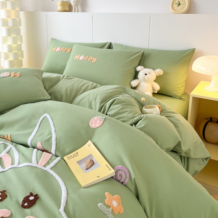 91家纺网 家纺一手货源 找家纺 言熙居家纺 2024新款加厚磨毛110克亲肤棉四件套 香草绿