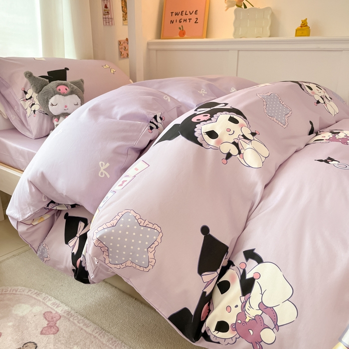 91家纺网 家纺一手货源 找家纺 2024新款三丽鸥授权全棉少女印花系列学生三件套四件套 棉三丽鸥-星星库洛米