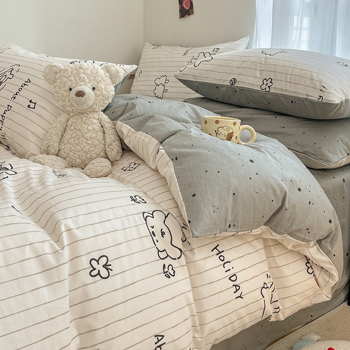 91家纺网 家纺一手货源 找家纺 桃子家居  2024新款纯棉小清新卡通少女13372系列四件套 棉-新嗨皮狗