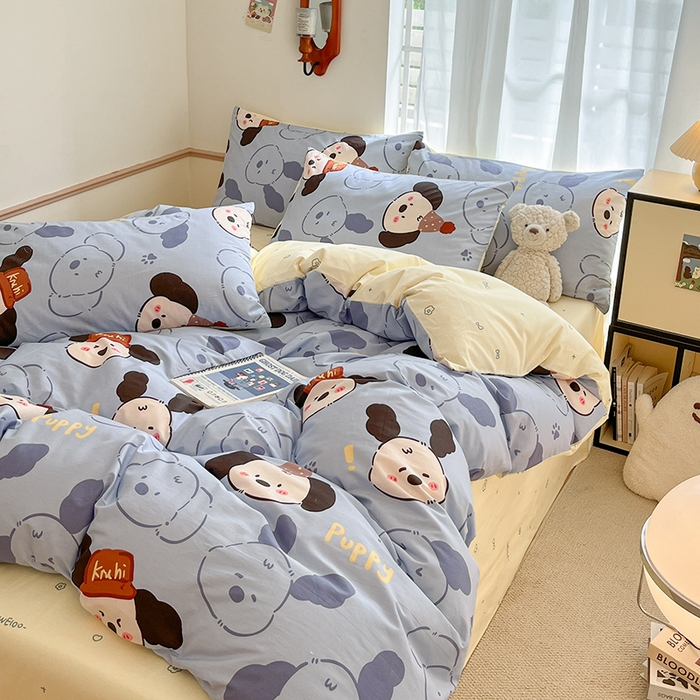 91家纺网 家纺一手货源 找家纺 桃子家居  2024新款纯棉小清新卡通少女13372系列四件套 棉-乐乐狗