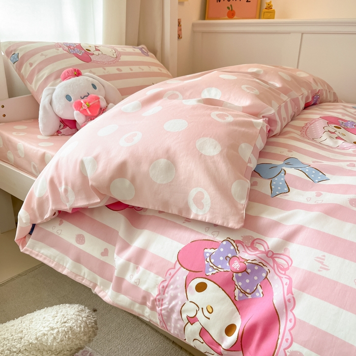 91家纺网 家纺一手货源 找家纺 2024新款三丽鸥授权全棉少女印花系列学生三件套四件套 棉三丽鸥-甜甜美乐蒂