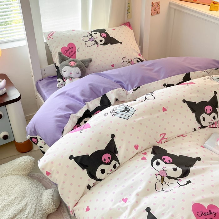 91家纺网 家纺一手货源 找家纺 2024新款三丽鸥授权全棉少女印花系列学生三件套四件套 棉三丽鸥-甜筒库洛米