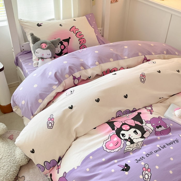 91家纺网 家纺一手货源 找家纺 2024新款三丽鸥授权全棉少女印花系列学生三件套四件套 棉三丽鸥-美梦库洛米