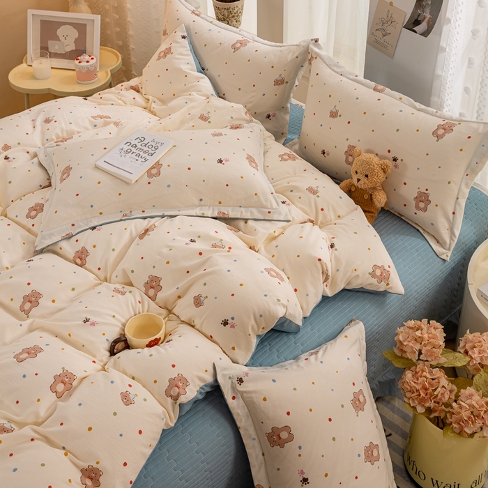 91家纺网 家纺一手货源 找家纺 梦莱斯 2024新款A类提花针织棉床盖四件套 饼干熊