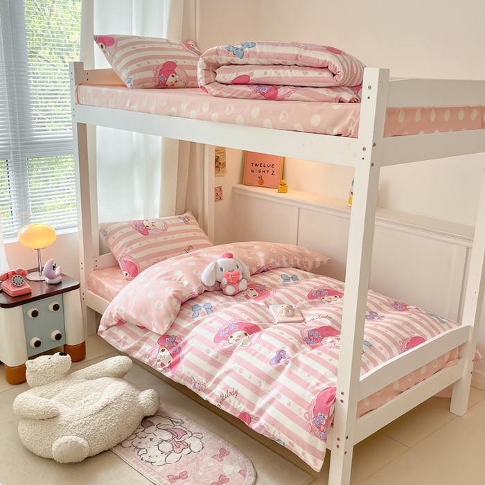 91家纺网 家纺一手货源 找家纺 2024新款三丽鸥授权全棉少女印花系列学生三件套四件套 棉三丽鸥-甜甜美乐蒂