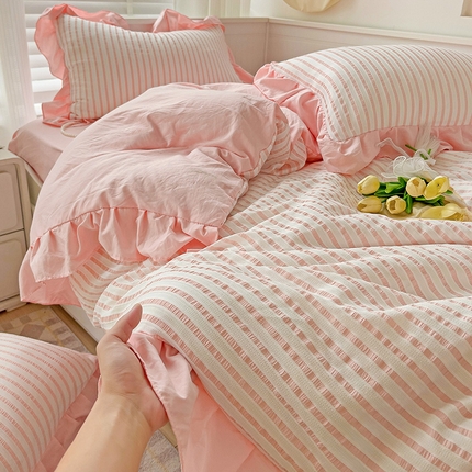 91家纺网 家纺一手货源 找家纺 （总）富米莱（原臻工厂） 2024新款韩版提花条纹四件套