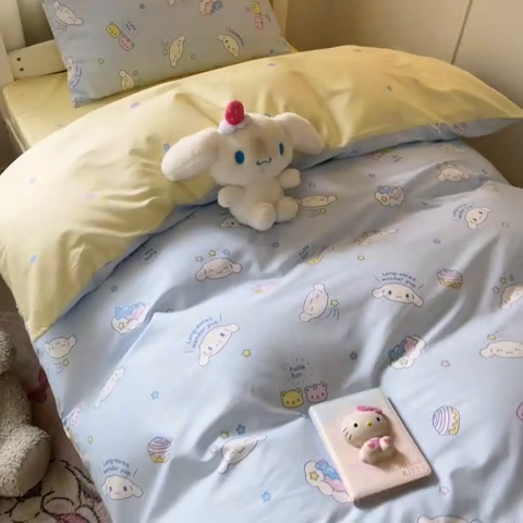 91家纺网 家纺一手货源 找家纺 2024新款三丽鸥授权全棉少女印花系列学生三件套四件套 棉三丽鸥-云朵大耳狗