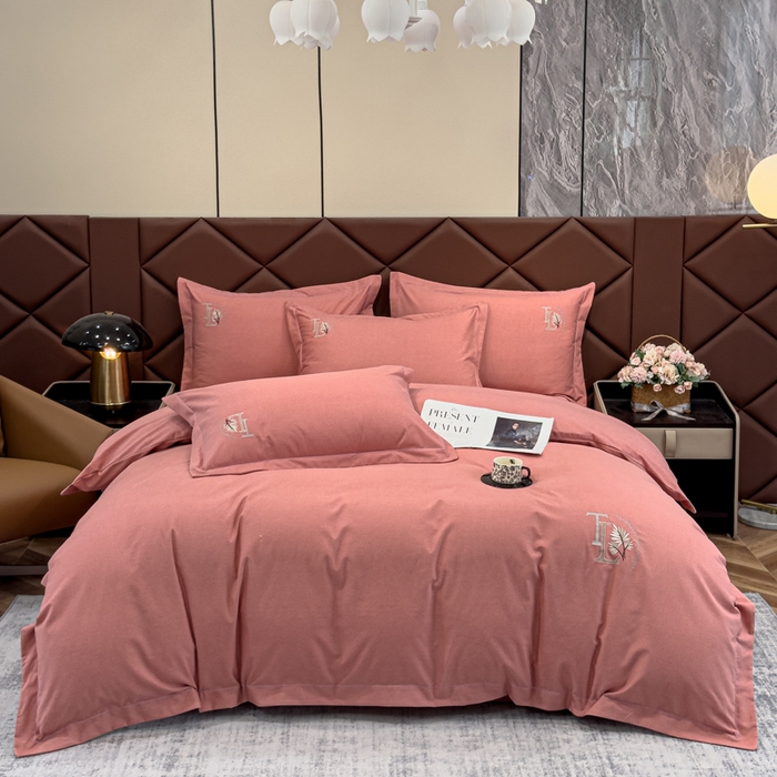 91家纺网 家纺一手货源 找家纺 U品汇 2024新品生态加厚长绒棉纯棉绣花全棉磨毛刺绣四件套宽边款直播 漫步梧桐-胭脂红