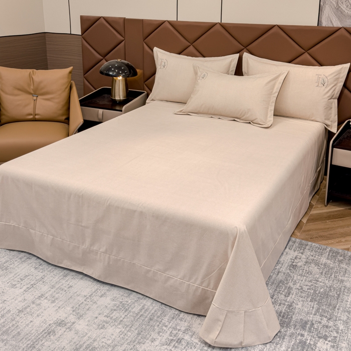 91家纺网 家纺一手货源 找家纺 U品汇 2024新品生态加厚长绒棉纯棉绣花全棉磨毛刺绣四件套宽边款直播 漫步梧桐-米棕