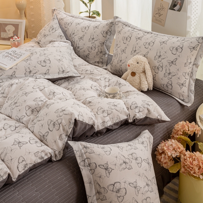 91家纺网 家纺一手货源 找家纺 梦莱斯 2024新款A类提花针织棉床盖四件套 梦蝶