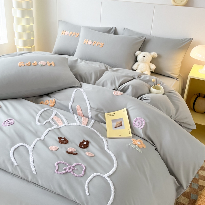 91家纺网 家纺一手货源 找家纺 言熙居家纺 2024新款加厚磨毛110克亲肤棉四件套 淡雅灰